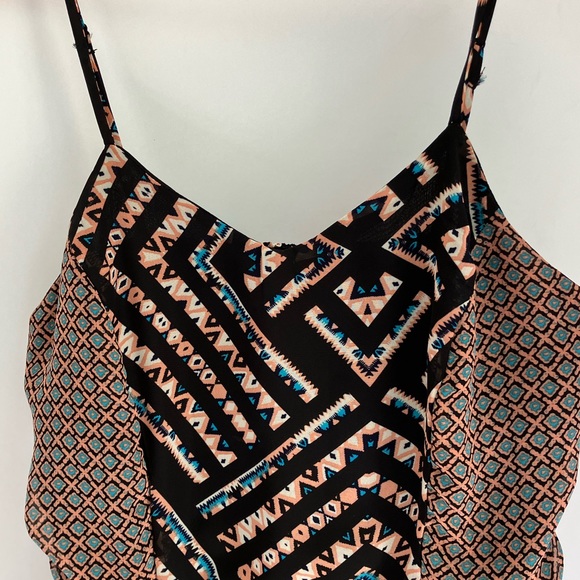 Xhilaration Women’s Dress, Size M, Spaghetti Straps, Aztec Print, Beige/Black - Picture 3 of 5